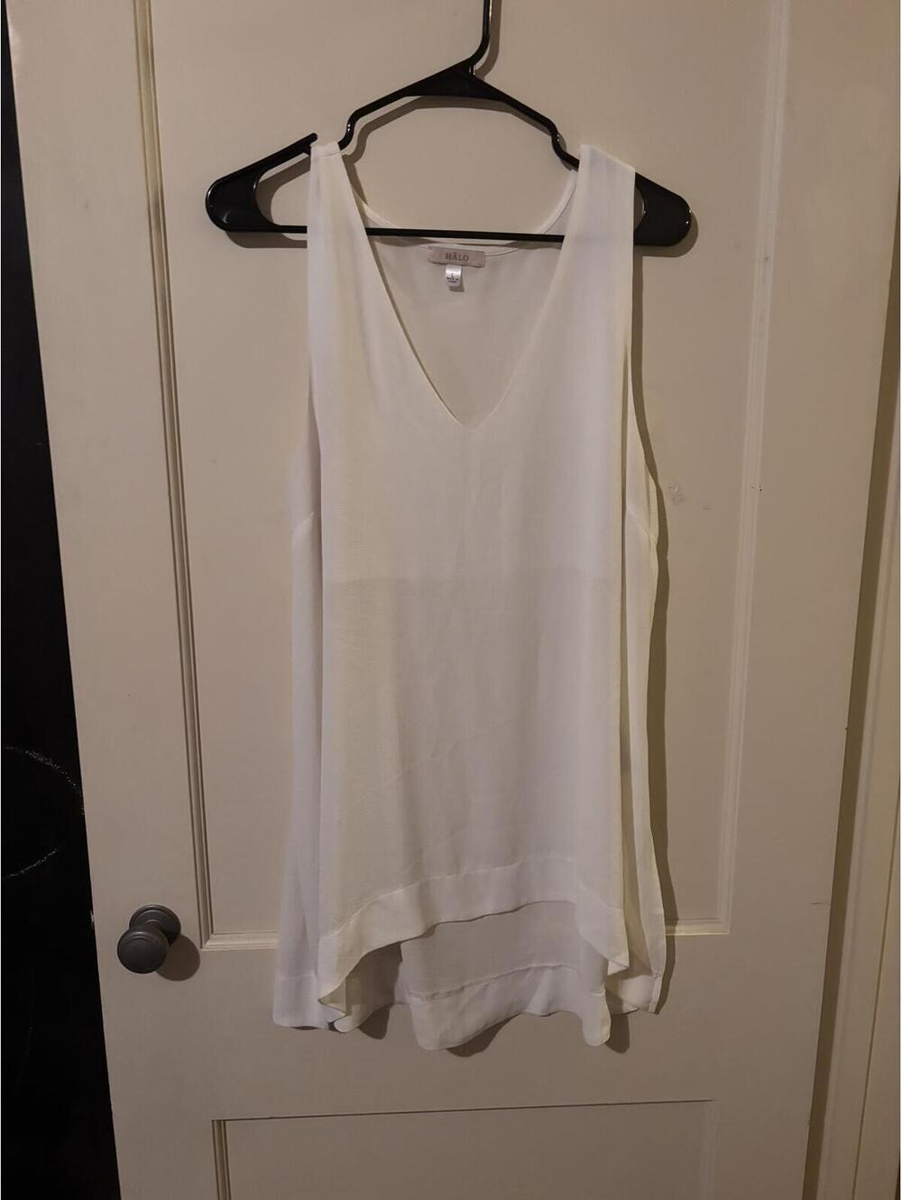 HALO White Sleeveless V-Neck Flowy Tank Top Size L